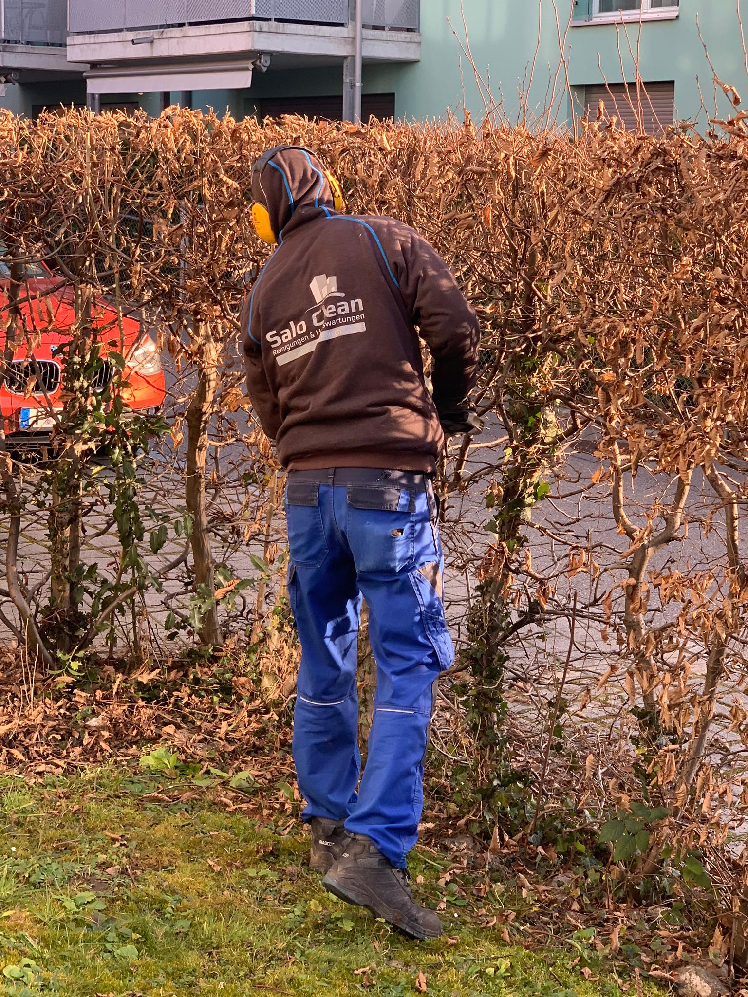 Mitarbeiter von Salo Clean beim Heckenschnitt