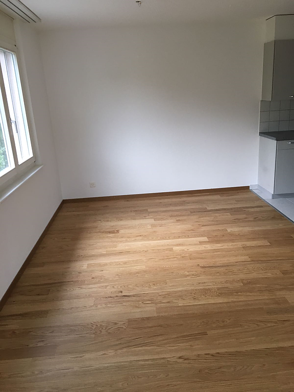Leere, gereinigte Wohnung mit Parkettboden
